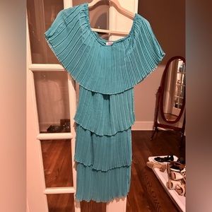 Teal Pink Lily layered midi dress, NWOT, size S